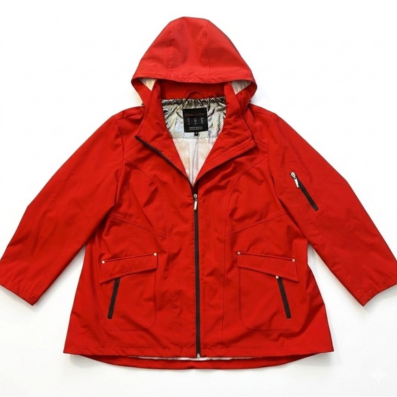 Chillax Jackets & Blazers - Chillax Red Rain and Wind Jacket - Removable Hood - Plus Size - 3X/XXXL